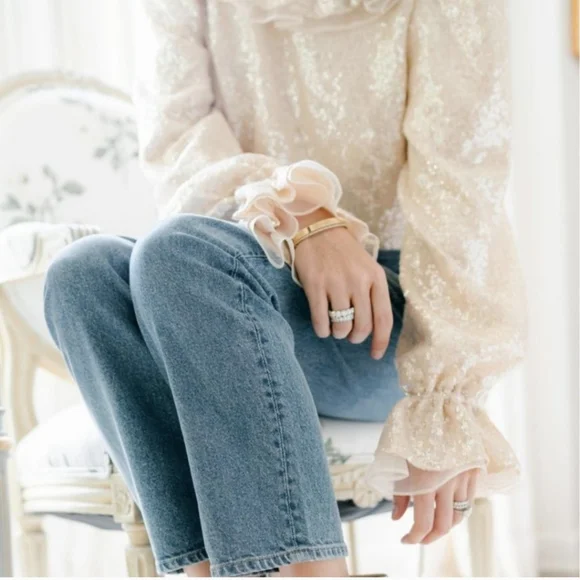 Antonio Melani x Nicola Bathie Champagne Gold Sequin Shelby Blouse - Picture 6 of 14